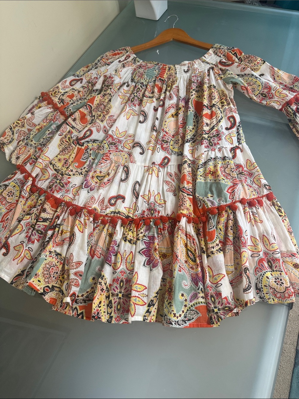 True Destinations Boho Paisley Tiered Peasant Dress Baby Doll Dress Size L